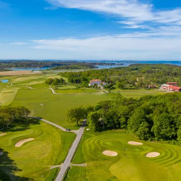 drönarbild, golfbana, gård