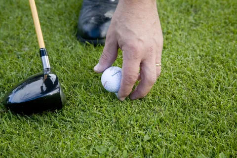 golfboll, hand, golfklubba 